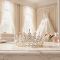 Sparkling Bridal Crown Jeweled Wedding Crown Symmetrical Bridal Tiara High-Profile for Weddings