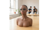 Mannequin Head with Shoulders Realistic Hairpiece Head with Shoulders Dark Skin Tone for Stylists