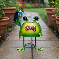 Iron Frog Garden Ornament Creative Design Metal Frog Statue Anti-Rust Coating