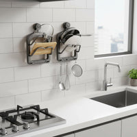 Multi-Functional Dual Tier Kitchen Storage Rack Space Saving Suction Cup Pot Lid Holder Sturdy No Drill Pot Lid Organizer Waterproof
