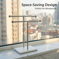 Bathroom Sink Organizer with 2 Tier Display Shelf for Bedroom Vanity, Stable Stainless Steel Dish Cloth Holder for Students