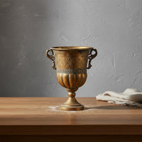 Golden Patina Finish Vase Easy to Clean Antique Metal Vase Reusable Home Decor for Guesthouse, Hotel