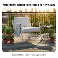Upholstered Armchair with Woven Rear Waterproof Patio Seating Anti-Corrosive Dense Foam Padding for Residents, Courtyard