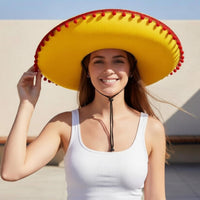 Mexican Felt Sombrero Decorative Balls Gold Trim Costume Hat Lightweight Fiesta Celebration Hat for Partygoers, Cosplayers