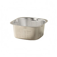 Double-Layer Draining Basin Flat Wide Rim Square Strainer Bowl