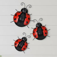 3 Pieces Ladybug Wall Decor Handmade Look Metal Ladybug Wall Decor Hand-Painted