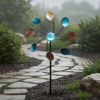 Outdoor Windmill Metal Lawn Sculpture Rotating Ornament Geometric Designs Vintage Hand-painted Colors Weather-resistant Suitable for Backyard Villa Patio Home Decoration