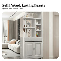 Entryway Storage Cabinet Spacious Countertop Room Divider Shelf Solid Wood Standing Beverage Bar Cabinet with Built-in Glass Rack Suitable for Homeowners Home Styling