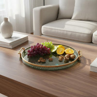Round Serving Tray with Handles Light Elegant Design Decorative Tray Shatter-Resistant Fruit Plate for Party