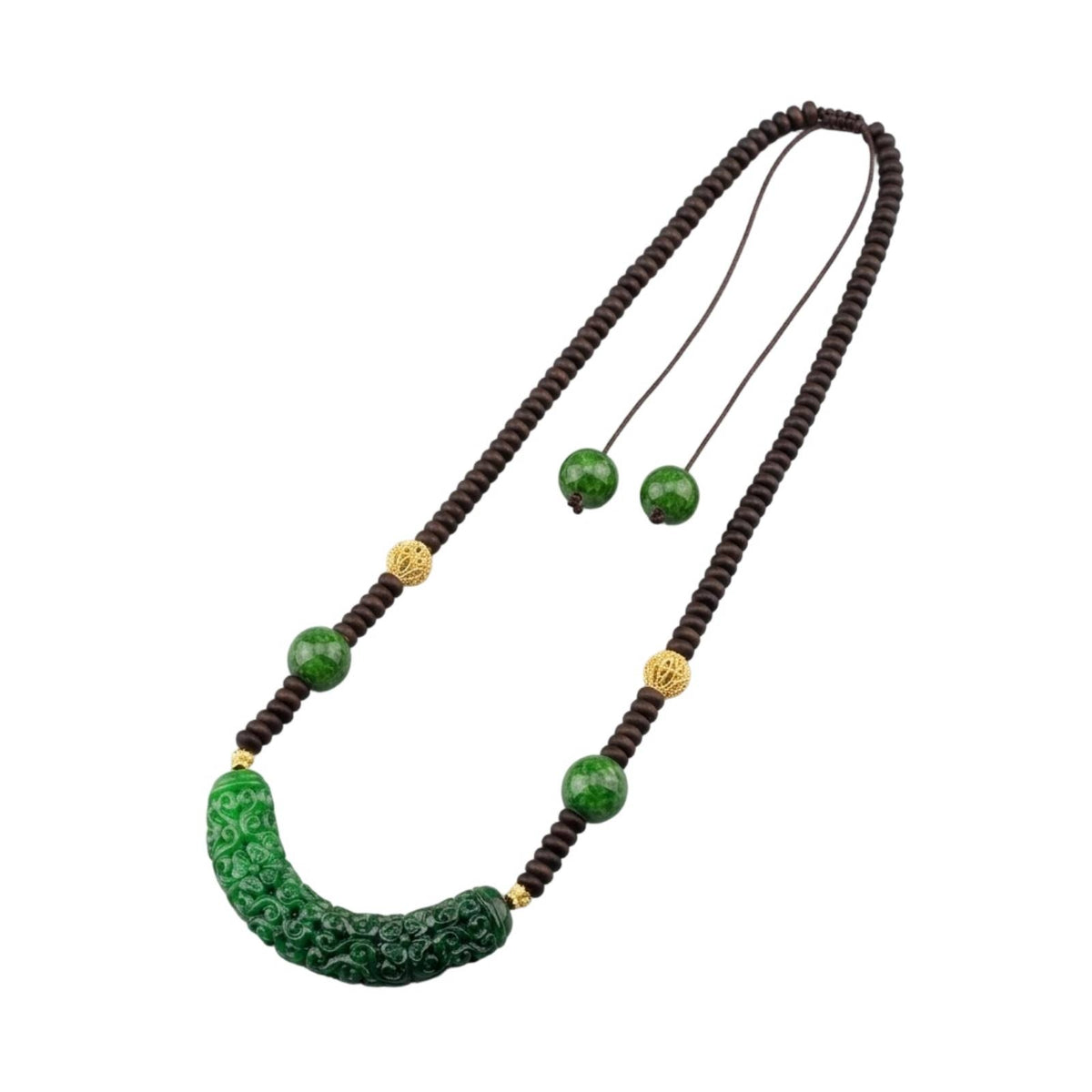 Necklace with Carved Centerpiece Long Statement Necklace Handcrafted-Look Jewelry for Special Occasions