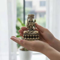 Brass Ākāśagarbha Bodhisattva Statue Collectible Akasagarbha Bodhisattva Figurine Seated Religious Sculpture Handmade for Altar