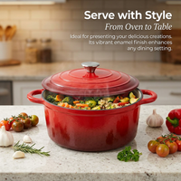 Round Cast Iron Dutch Oven with Lid, Enamelled Cast Iron Casserole Dish, Thick Cast Iron Soup Pot for Stewing and Braising