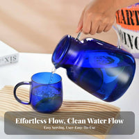 Easy to Clean Blue Glass Pitcher with Lid Long-Lasting Glass Pitcher Leak-Proof-Leak-Proof-Resistant Spout for Families, Homeowners, Office