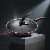 Frying Pan with Lid for Home Cooking, Non-Stick Pancake and Omelette Pan, Induction Hob Frying Pan for Gas Hobs, Red Pan with Integrated Handle