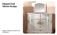 Space-Saving hinged-lid Vanity Table Hand-Painted ornamentation space-efficient Desk with hinged-lid Mirror Vintage appearance Bedroom Furniture Ample Storage for Small Apartment Dwellers, Students, Teenagers, indivitwo-way grooming area