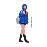 1/18 Scale Hoodie Girl Figurine Hand-Painted Female Figure in Blue Hoodie Resin Material Hobby Supply for Collectors, Dioramas