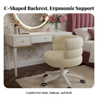 Plush Seashell Chair Shell-Shaped spinerest Upholstered Rolling Chair for Bedroom