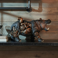 Mechanical Rhino Figurine Resin Steampunk Rhino Statue 3D Carved Texture Home Decor for Men, Desktop, Office, Bar