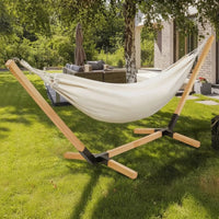 Detachable Swinging Bed with Stand Wooden Freestanding Swinging Bed Sturdy Furniture Comfortable for Adults, Garden