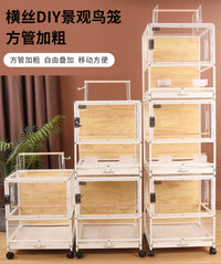 Transparent Acrylic Wooden Bird Cage for Parrots with Anti-Escape Design