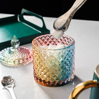 Geometric Pattern Candy Jar Gold Accent Vintage Design Sugar Bowl