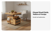 Multifunctional Design Convertible Lift-Top Table Adjustable Height Living Room Furniture Mobile with Casters Rolling Cart Space-Saving for Apartment Dwellers, Homeowners, Work-from-Home Professionals, Small Areas, Dining Area, Balcony