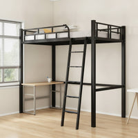 Metal Loft Bed Space Saving Loft Bed Frame No Box Spring Needed Furniture for Students, Teens, Small Apartments, Dorm Rooms, Bedrooms