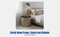 Solid Wood Round Bedside Table, Marble Top, Nordic Storage