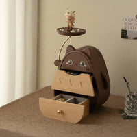 Wooden Desktop Organizer Multi-Layer Drawers Cat Shaped Storage Box Original Design Cartoon Drawer Box with Tray for Bedroom