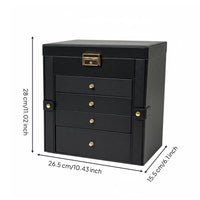 Multi-Layer Jewelry Box Anti-Knot Necklace Hooks Large Jewelry Organizer PU Leather Exterior Bedroom Furniture for Women, Spacious Wardrobe