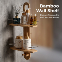 Bamboo Hanging Rack Storage, Bamboo Shower Shelf Organizer, Wall Mounted Shelf, Modern Minimalist Bamboo Organizer, Double Tier Shelf