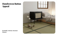 Rattan Door Cabinet Japanese Design Nightstand Small Footprint for Next to Bed