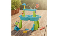 Outdoor Sand and Water Table with Toys Two-Level Beach Play Table with Pail Educational Water Playset with Accessories Easy to Clean for Backyard