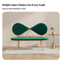 Compact Size Upholstered Bench with Back Elegant Design Bow-Back Settee Velvet Upholstery Loveseat Gold-Tone Frame for Young Adults, Interior Designers, Small Apartment, Living Room, Bedroom, Entryway