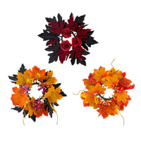 Halloween Candle Wreath with Maple Leaves and Roses for Table Decor