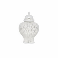 Perforated Lattice Jar Glazed Finish Baroque Ceramic Jar Fitted Lid for Entryway