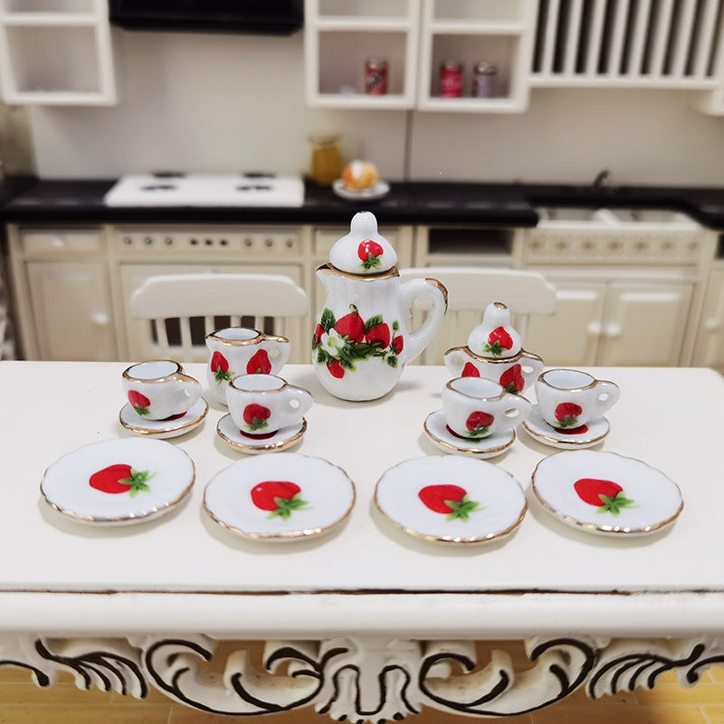 Miniature Ceramic Tea Set for Dollhouse Kitchen Playset