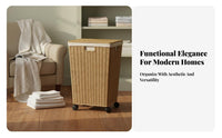 Wheeled Laundry Cart with Lid Faux Rattan Design Rolling Laundry Cart for Adults