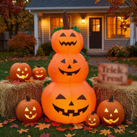 Freestanding Inflatable Jack-O'-Lantern Stack Seasonal Lighted Jack-O'-Lantern Scene Classic Spooky Halloween Inflatable Scene Outdoor for Yard, Porch, Garden, Party