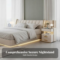 Hidden Secure Compartment Smart Safe Cabinet Fingerprint Lock Illuminated Charging Nightstand Modern Design Bedside Table light-emitting diode mood Light for technologynology lovers, Homeowners, Students, Home, Dorm Room, Office