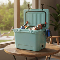 Heavy-Duty Portable Cooler with Drain Plug Lightweight Portable Hard Cooler Easy to Carry Hard Shell Ice Chest Airtight for Camping, Road Trips