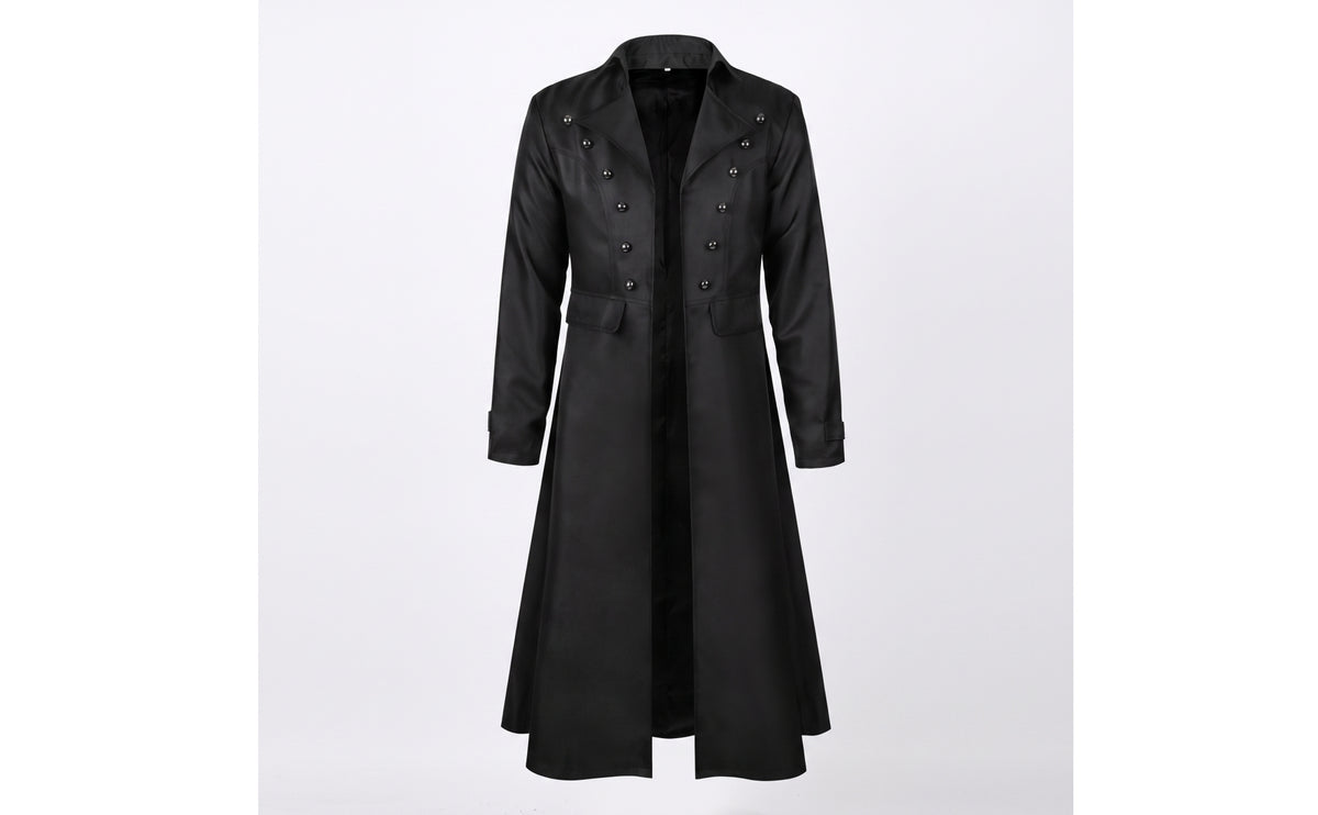 Long Coat with Stand Vintage-Styled Double Breasted Overcoat Retro Outerwear for Men, Theater Performances, Halloween, Themed Parties