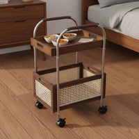 Portable Shelf Unit With Wheels 2 Tier Rolling Cart Removable Tray Wooden Serving Cart for Living Room