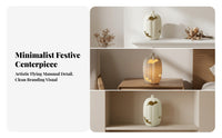 Flat White Pumpkin with Nocturnal Mammal | Compact 15cm Height, Light-up Pumpkin, for Table