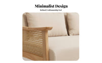 Hardwood Wood Frame Cane spine Settee space-saving Size Two-Seater Bench with spinerest Minimalist Design Loveseat Small Space suitable for for Apartment Dwellers, Interior Designers, Business Owners, Living Room, creamice, Homestay, Reception Area