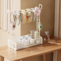 Desktop Hair Accessory Organizer Mesh Headband Holder with Tray Space-Saving Headband Organizer Metal for Girls, Teens, Vanity, Dressing Table, Dorm Room
