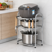 Under-sink Storage For Rental Properties Height Adjustable Pot Lid Frying Pan Organizer Shelf Iron-made With 4 Hooks Kitchen Storage Rack