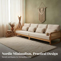 Rustic Simplicity Design Sofa Firm-Density Sponge Filling Solid Gentle Puff Couch Skin-Friendly Textile Ash Wood Frame Sofa for Young Adults, Home