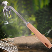 4-Tine Hand Rake Hoe Multipurpose Wood Handle Cultivator Hoe Multi-Functional Double Head Garden Weeder for Gardeners, Beachcombers, Farm, Beach