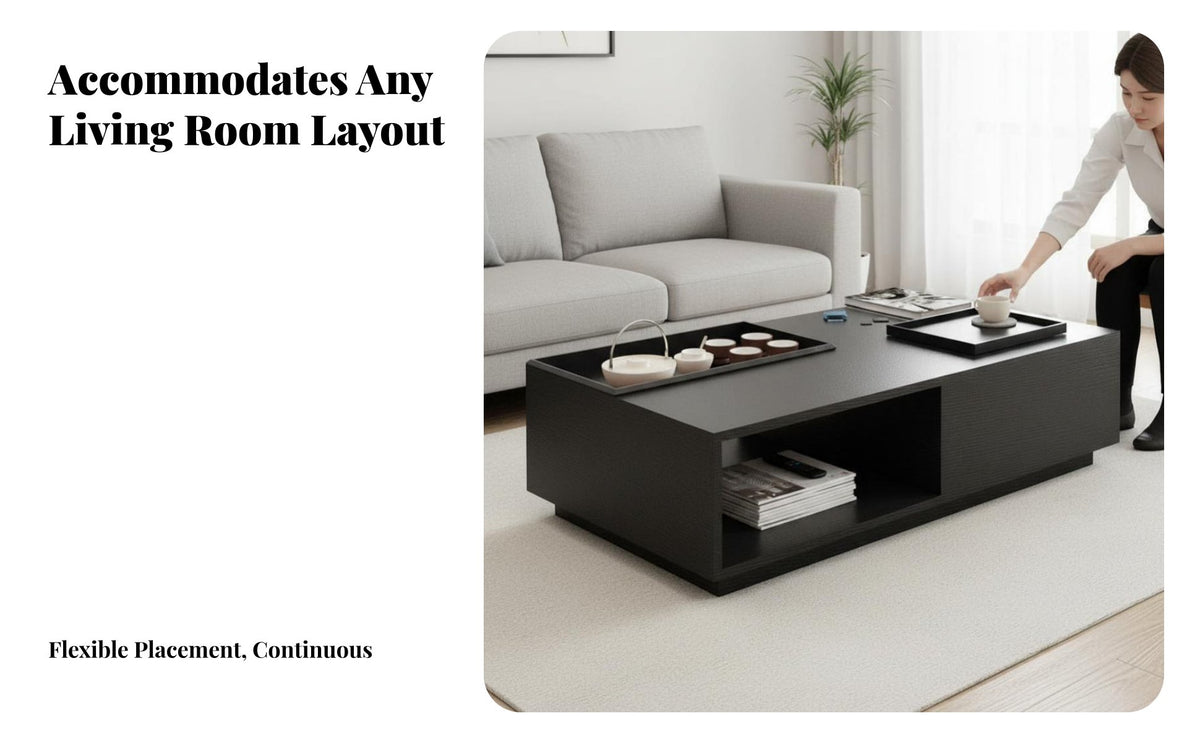 Nordic design Rectangular Coffee Table with Drawer Modern Minimalist Design Storage Coffee Table Wood Grain Finish Living Room Furniture Rounded Corners for Apartment Dwellers, Homeowners, Families, Lounge Area, Home